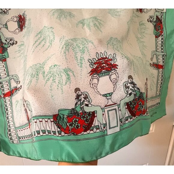 Vintage Pierre Baccara Paris Silk Scarf Hand Rolled Mint Green 1970s Figurative - Picture 6 of 10